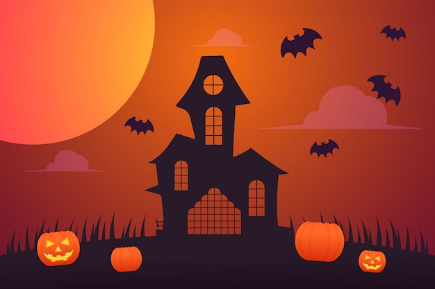 Tema di sfondo della zucca di halloween del cimitero della casa dei fantasmi