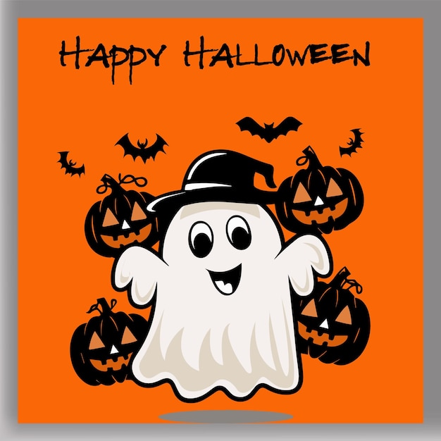 ghost hugging pumpkin adorable halloween flat design illustration