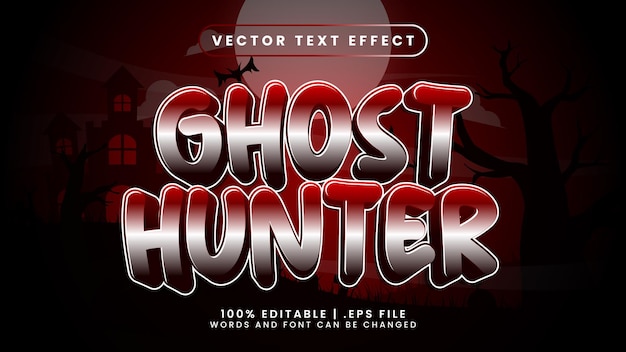 Ghost hunter 3d editable text effect with bats and castle background