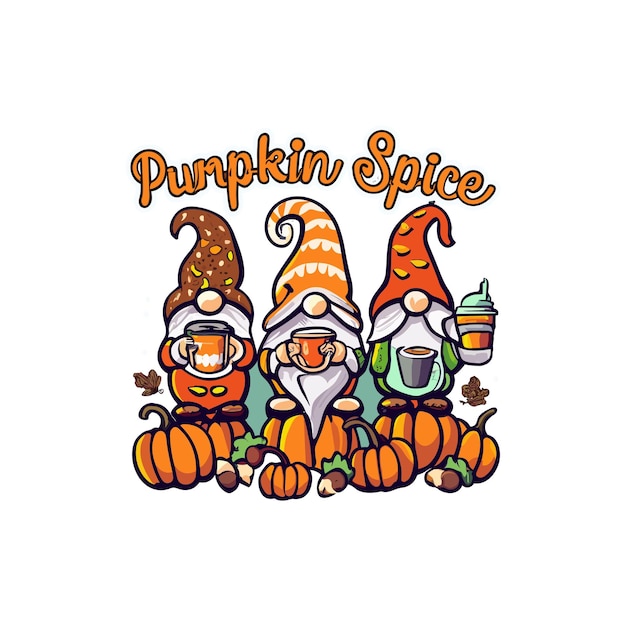 Vector the ghost is holding coffee surrounded by vibrant colored pumpkins t shirt design