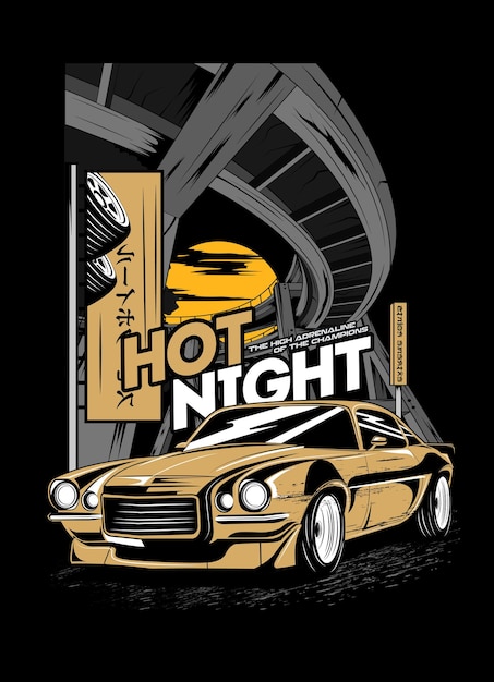 Vector ghost night drift competition t-shirt design illustration