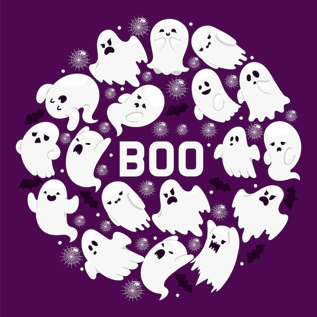 Vector ghost pattern cartoon scary spooky ghosted character illustration