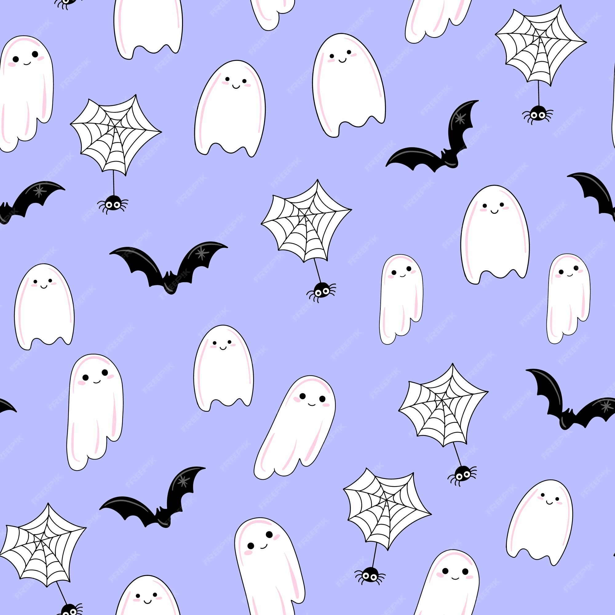 Premium Vector | Ghost seamless pattern halloween vector spooky scarf  isolated repeat wallpaper tile background.