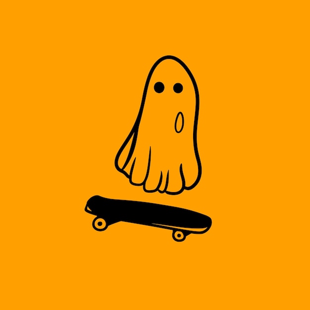 Ghost Spelen Skateboard Halloween Vector Leuke Mascotte Logo Illustratie