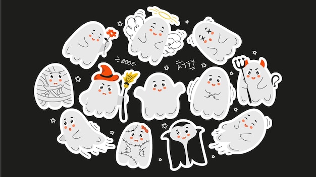 ghost sticker set halloween stickers cute ghost set doodle halloween ghost cute ghost doodle