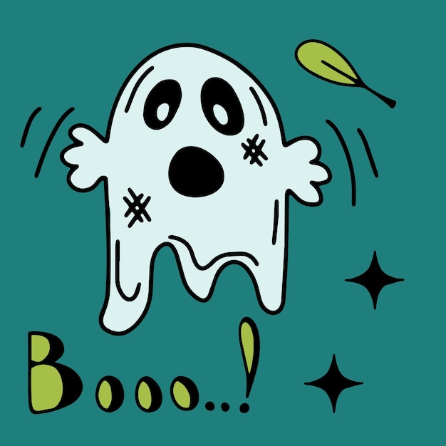 Ghost and sweets lettering Booo halloween doodle clipart vector