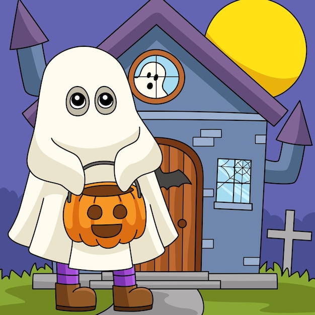 Ghost trick or treat halloween illustration