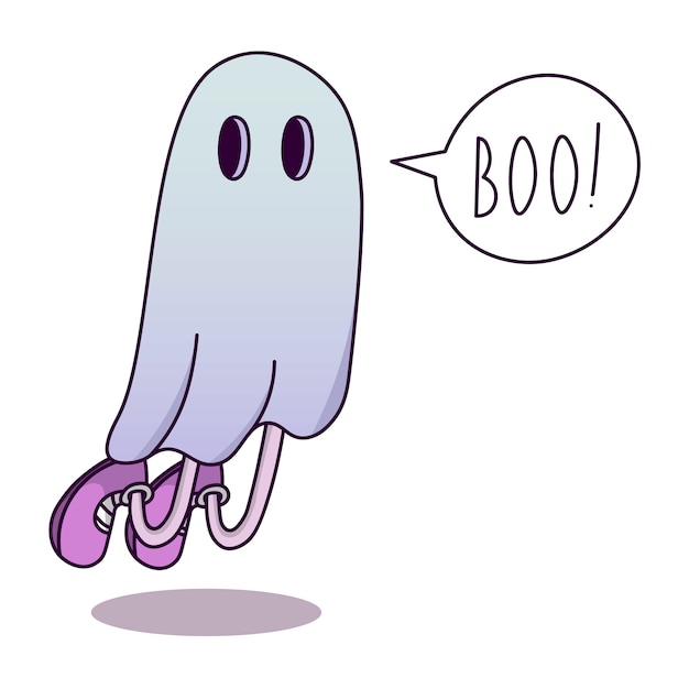 Vector ghost in a white sheet, costume, halloween. speech bubble with word 