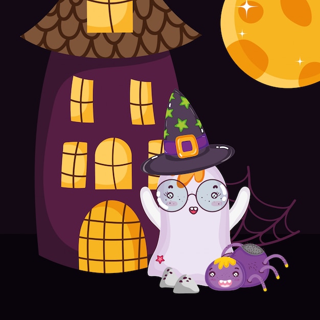 Ghost with glasses and hat halloween