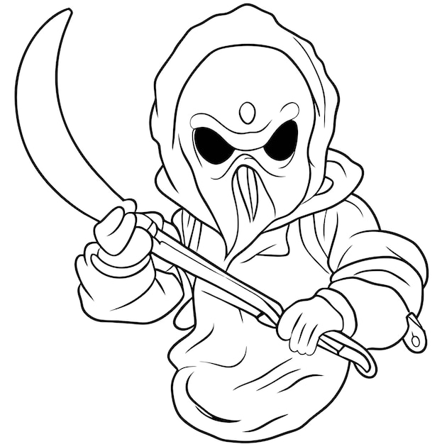 Ghost With Knife Coloring Page Vector 3