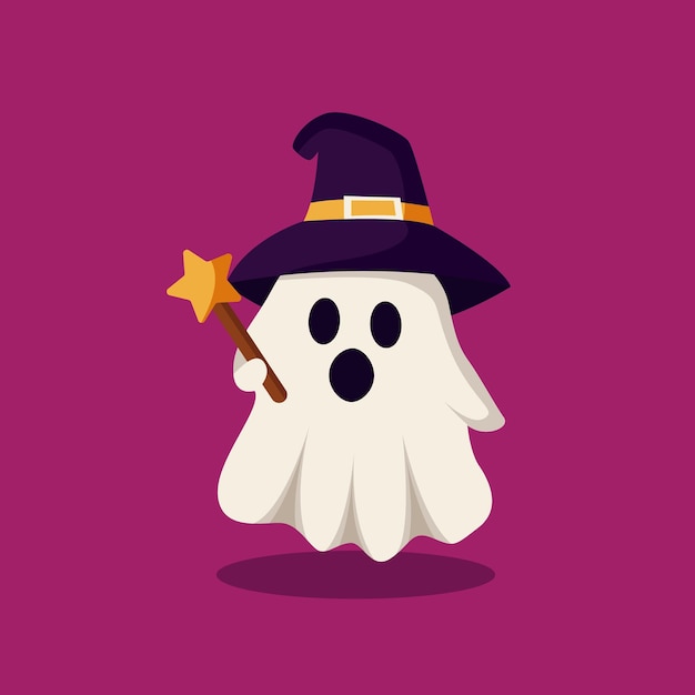 Ghost with magic wand character design illustration