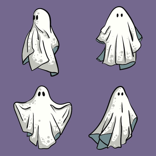 Ghosted spooky spirit cute boo ghost character spooky flying phantom ghosts vector illustrations