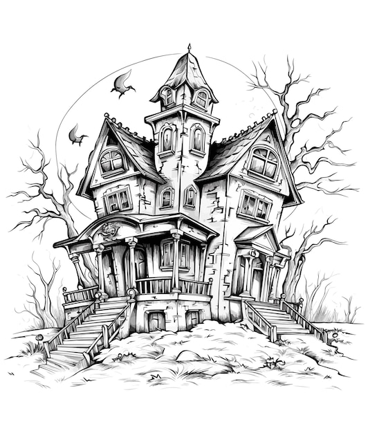 ゴーストリー・ハント・ハウス (Ghostly Haunted House) はベクトルで描かれている山の上にある幽霊の家です