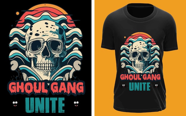 ベクトル ハロウィーンのtシャツデザインのためにghoul gang unite