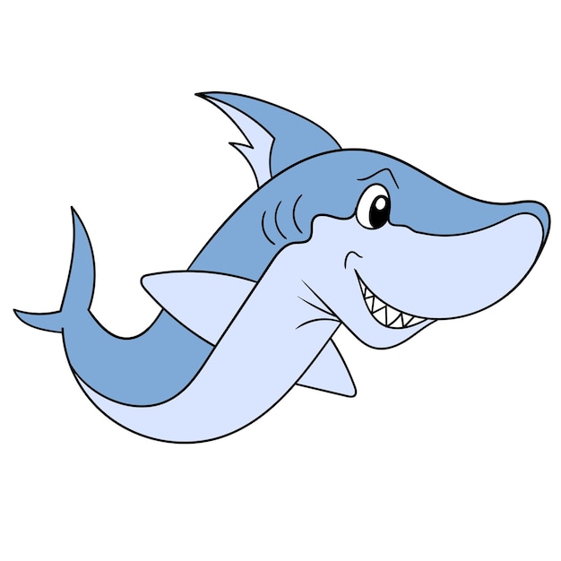 The giant fierce shark was swimming in search of its prey with its smirking face, vector illustration art. doodle icon image kawaii.