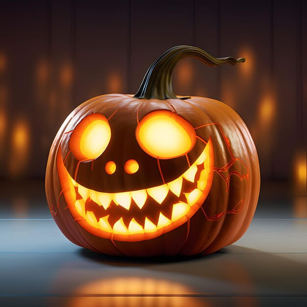 Giant glowing gouged jackolantern pumpkin on a solid background a Halloween image