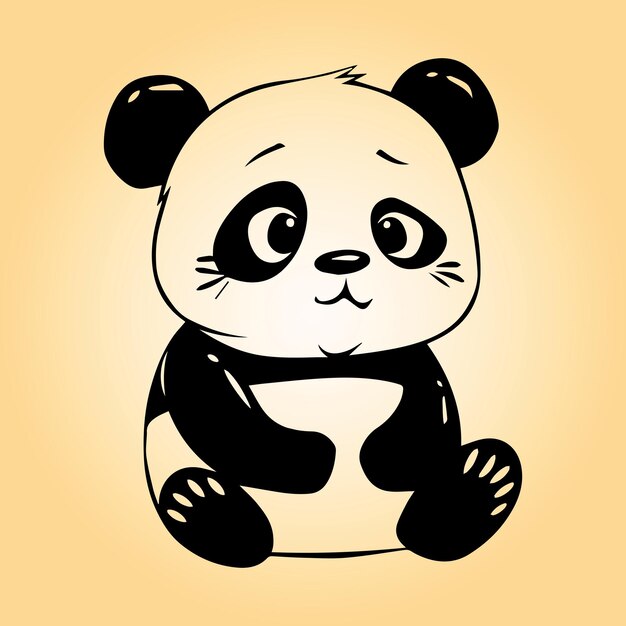 Giant panda is a sitting vector illustration in black and white