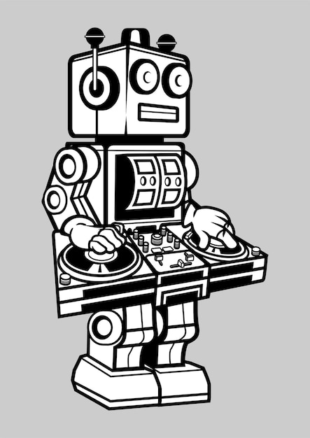 Giant Robot DJ Cartoon Character