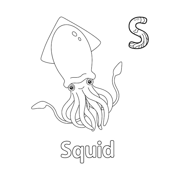 Giant Squid Alphabet ABC Coloring Page S