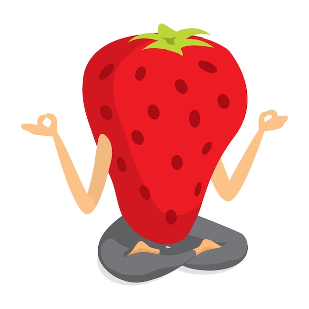 Giant strawberry practising yoga