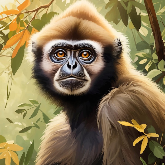 Vector gibbon in nature vector illustration