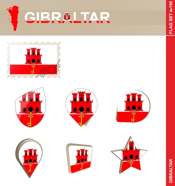 Gibraltar flag set flag set 190 vector