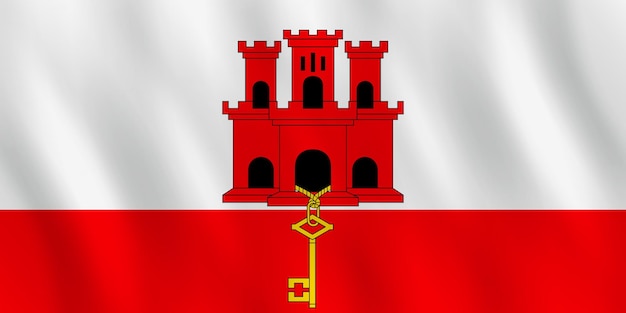 Gibraltar flag with waving effect, official proportion.