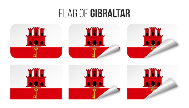 Gibraltar vlag etiketten stickers set Vector illustratie 3d vlaggen van Gibraltar geïsoleerd op wit