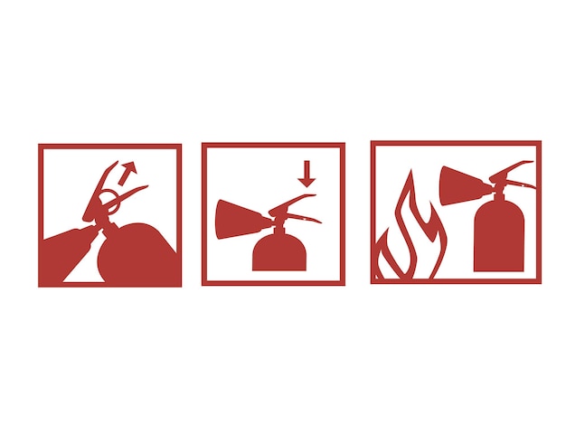 Vector gids voor het gebruik van brandblusser rood pictogram silhouet handmatige platte vectorillustratie geïsoleerd op een witte achtergrond