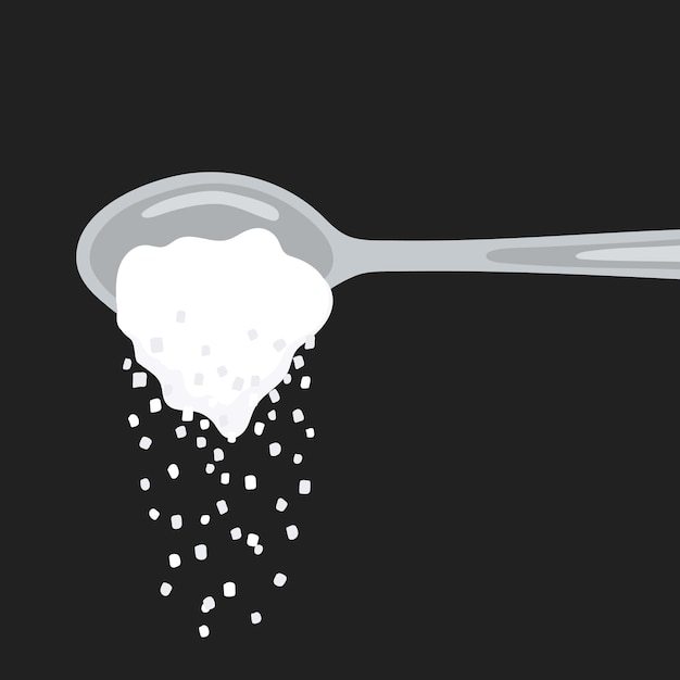 Vector gietende suikerlepel vol poederkristallen van zout of suiker vectorbeelden