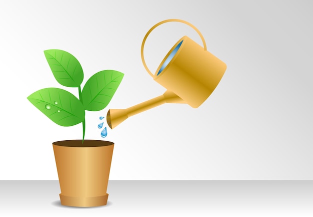 Gieter en plant in de pot groeiende idee concept vectorillustratie