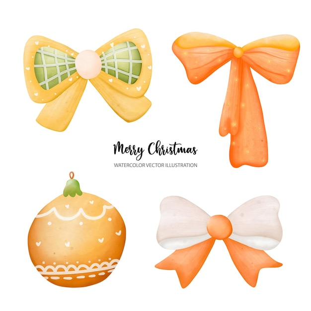 Gift bow Colorful Christmas balls bow Watercolor Vector illustration Christmas and New Year setxDxA