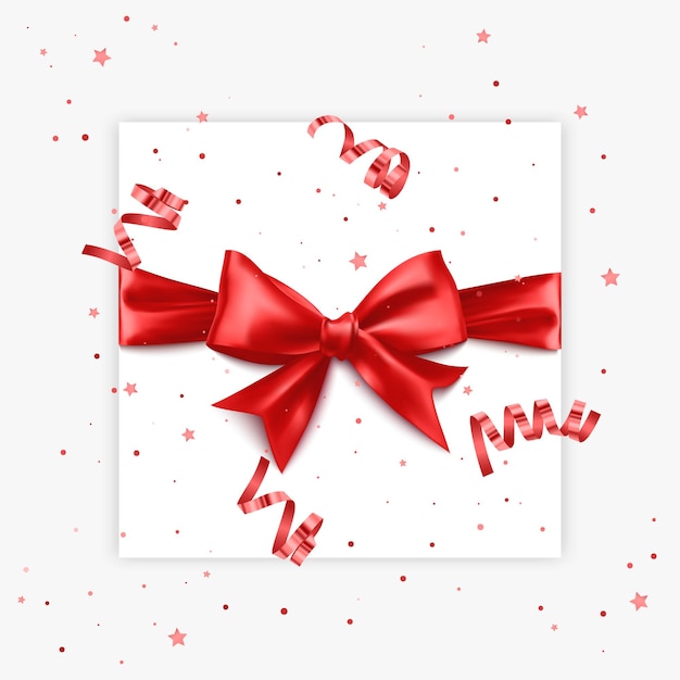 Gift bow realistic vector illustration white background red ribbon present box decoration