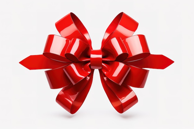 Gift bow and shiny red ribbon on white background with copy space vector illustration