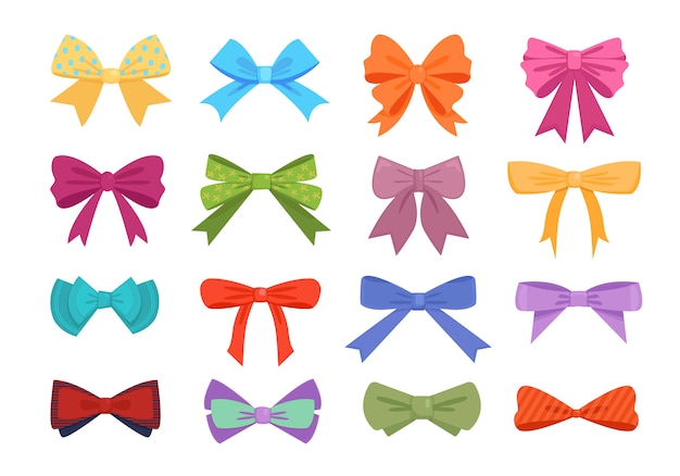 Gift bows colorful flat  illustrations set