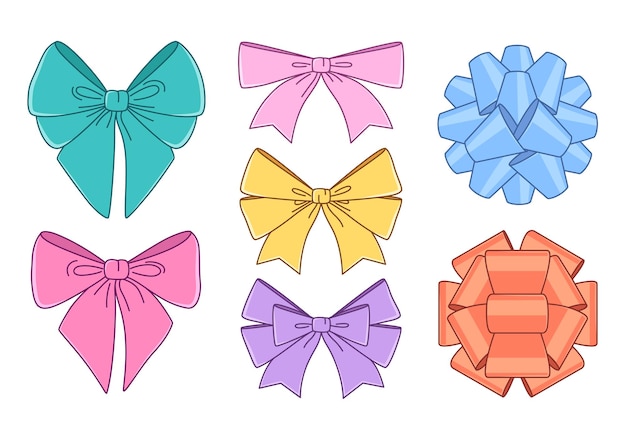 Vector gift bows present ribbons seamless pattern background isolated cartoon style drawings illustrations