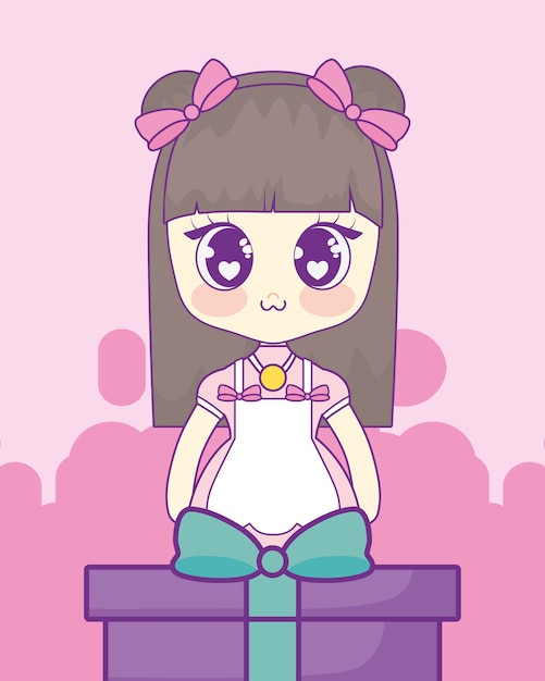 선물 상자와 애니메이션 소녀 아이콘
