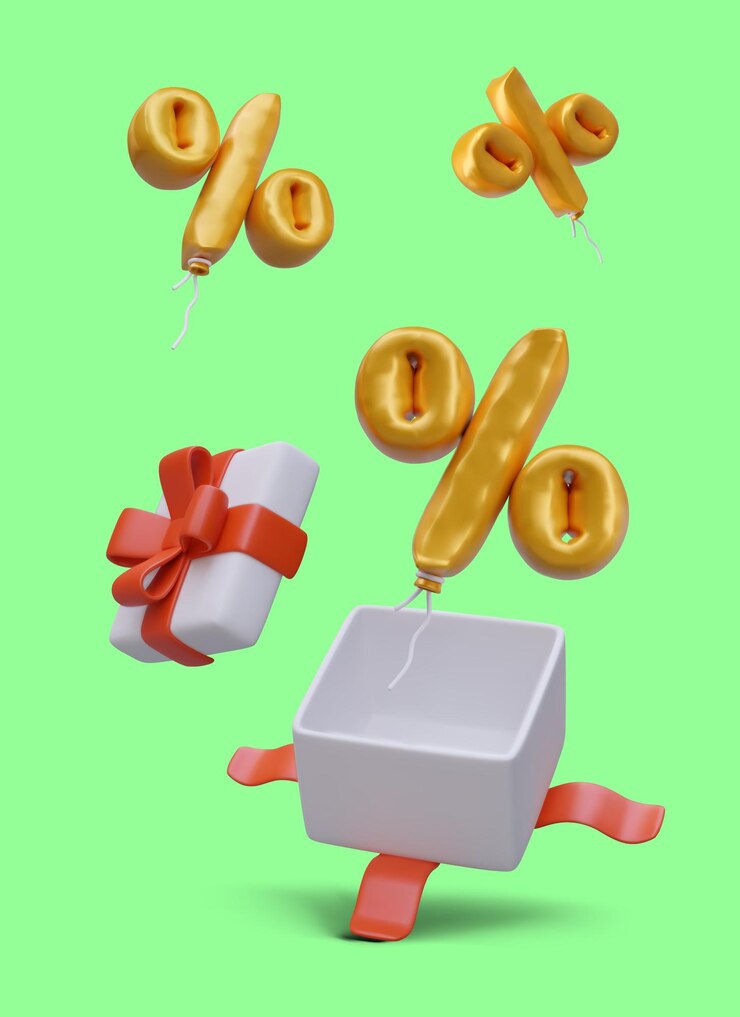 Vector gift box balloons in shape of percent sign concept of bonus gift discount
