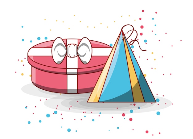 Gift box and birthday hat icon