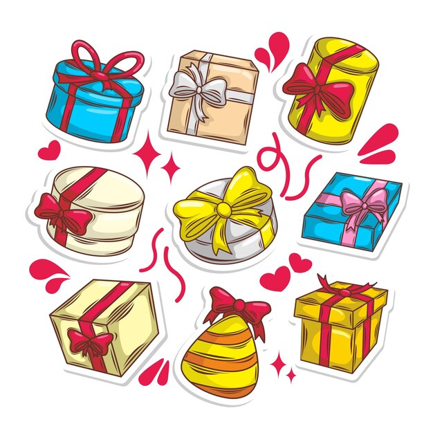Vector gift box cartoon collection set hand draw illustration art