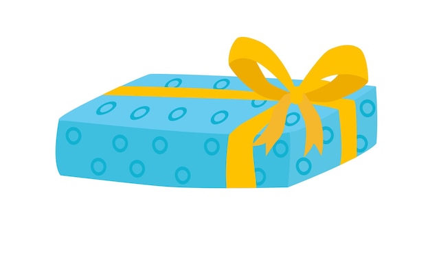 Gift box cartoon vector present box cartoon vector gift box wrapped in blue paper with yellow ribb