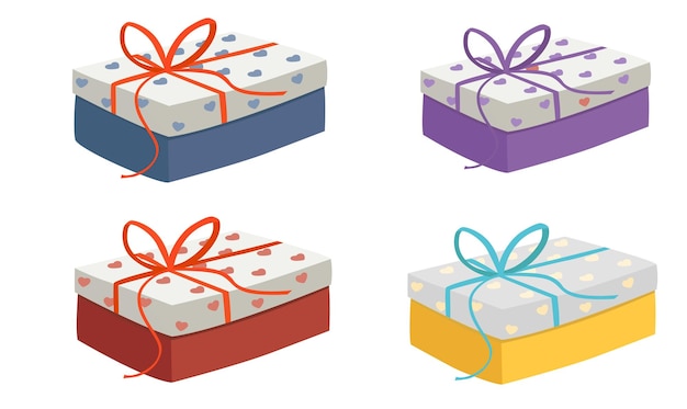 Gift box cartoon vector set Present box cartoon vector set Gift box wrapped in different colors of