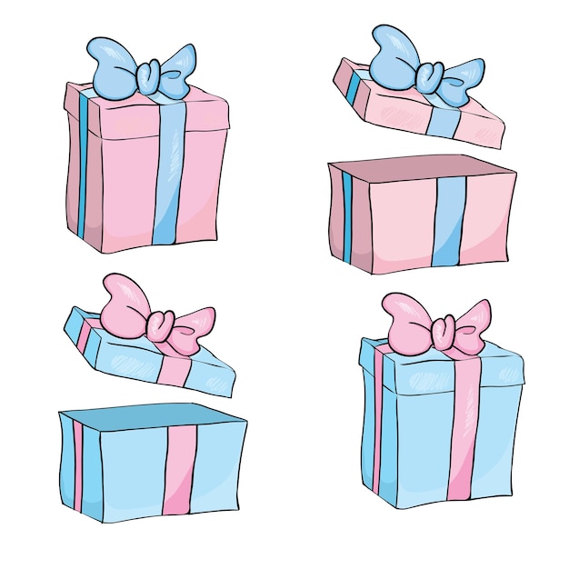 Gift box for christmas, new year, pink and blue gift box white background.