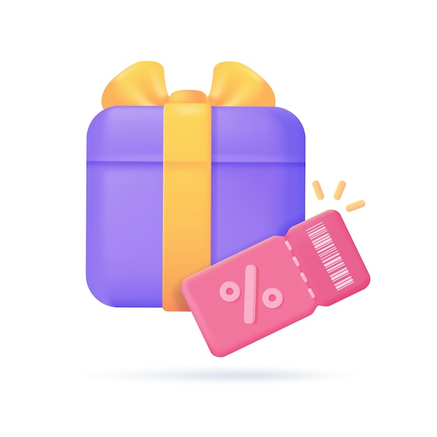 Vector gift box delivering special festive discounts to customers 3d illustration