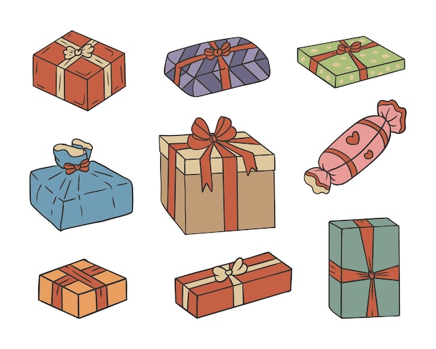 Vector gift box doodle hand drawn vector illustration
