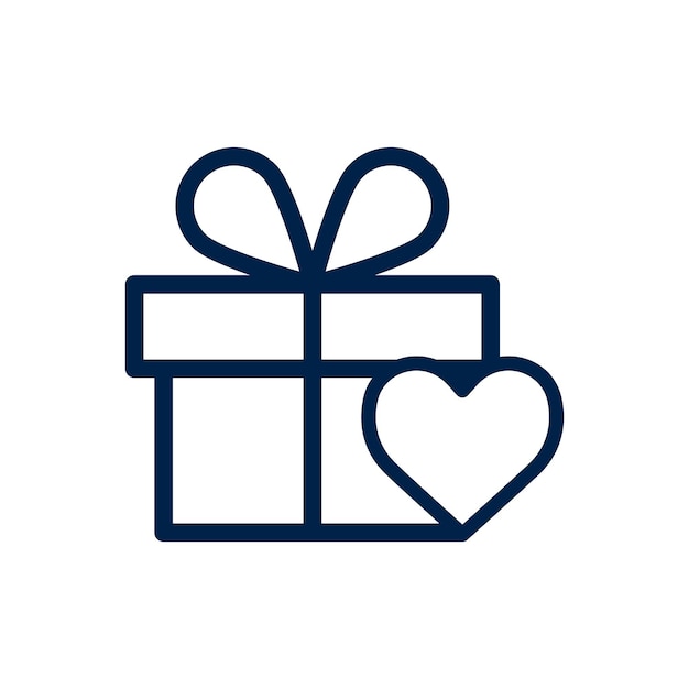 Vettore iconica di una scatola regalo con il cuore, simbolo di san valentino, illustrazione del logo