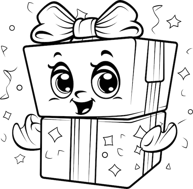 Vector gift box icon black and white coloring page