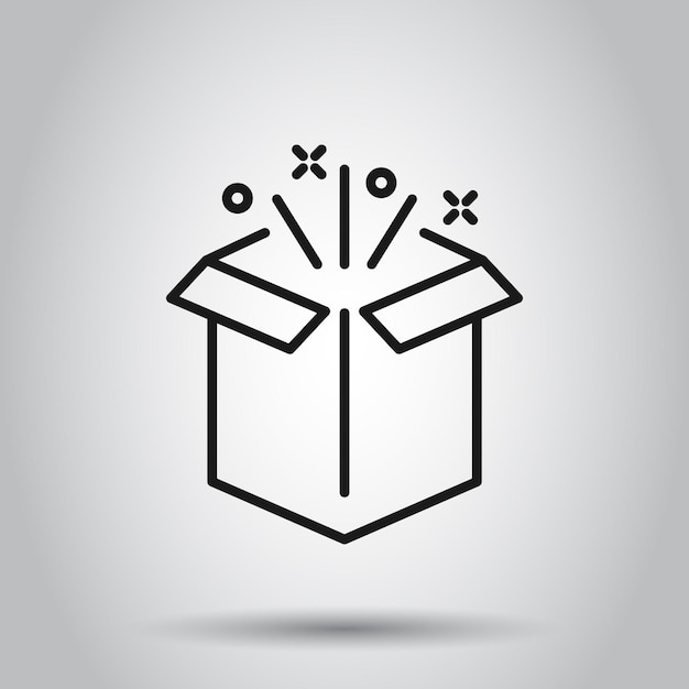 Икона подарочной коробки в плоском стиле Векторная иллюстрация волшебного случая на изолированном фоне Настоящая бизнес-концепция