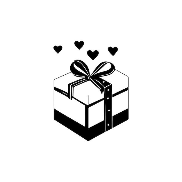 Gift box Icon hand draw black colour valentine logo vector element and symbol