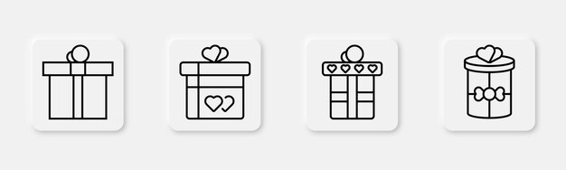 벡터 선물 상자 아이콘 세트 선물 상자는 윤으로 선물 패키지는 선에 선물 심장 모양의 상징